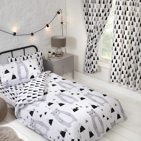 Bedding & Beyond Scandi Bear Forest Lakanset Enkelsäng Svart/Vit/Grå Black/White/Grey Single