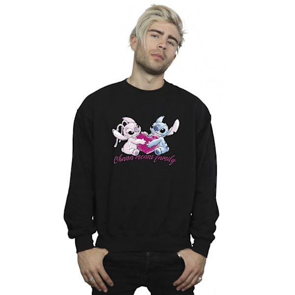 Disney Herr Lilo And Stitch Ohana Hjärta Med Angel Sweatshirt L Black L