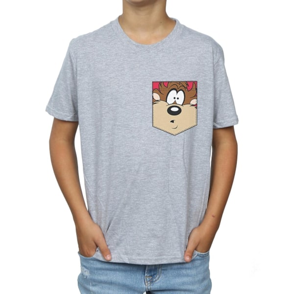 Looney Tunes Boys Tasmanian Devil Face Faux Pocket T-Shirt 9-11 Sports Grey 9-11 Years