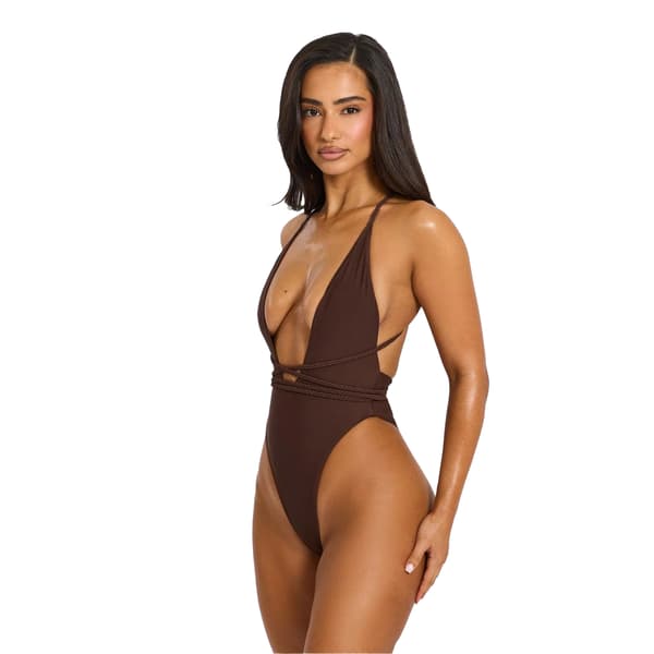 Mars The Label Dam/Dam Fishtail Plain Plunge One Piece Sw Chocolate XXS