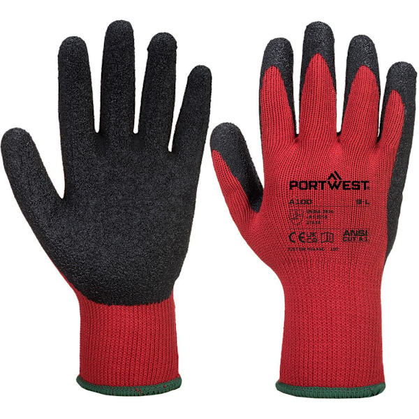 Portwest A100 Latex Grip Handskar XL Röd/Svart Red/Black XL