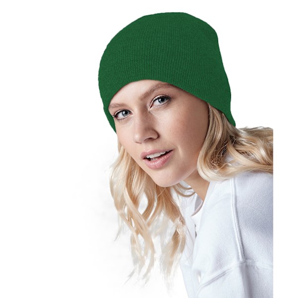 Beechfield Plain Basic Knitted Winter Beanie Hat One Size Bottl Bottle Green One Size