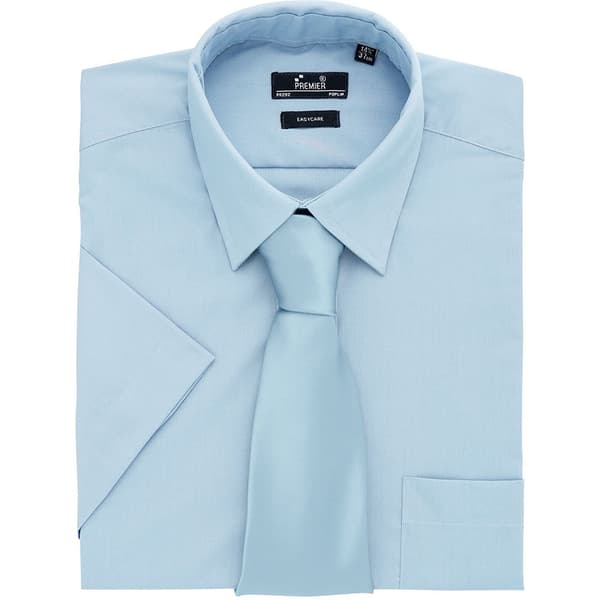 Premier Mens Short Sleeve Formal Poplin Plain Work Shirt 17.5 L Light Blue 17.5