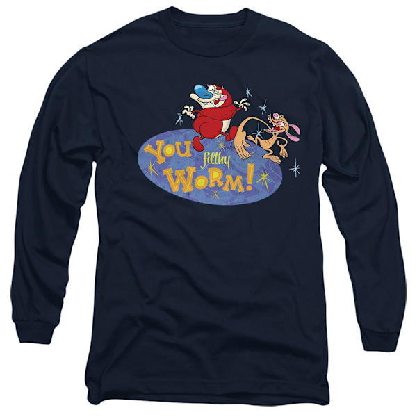 Ren & Stimpy Unisex Vuxen You Filthy Worm! T-Shirt XXL Marinblå Navy XXL