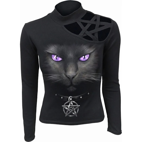 Spiral Direct Dam/Kvinna Svart Katt Pentagram Axel Långärmad Topp Black M