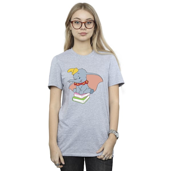 Disney Dam/Damer Dumbo Sitter På Böcker Bomull Boyfriend T- Sports Grey 3XL