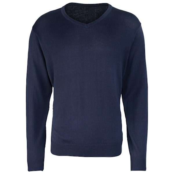 Premier Herrar Stickad Bomulls-Akryl V-Hals Tröja 4XL Marinblå Navy 4XL