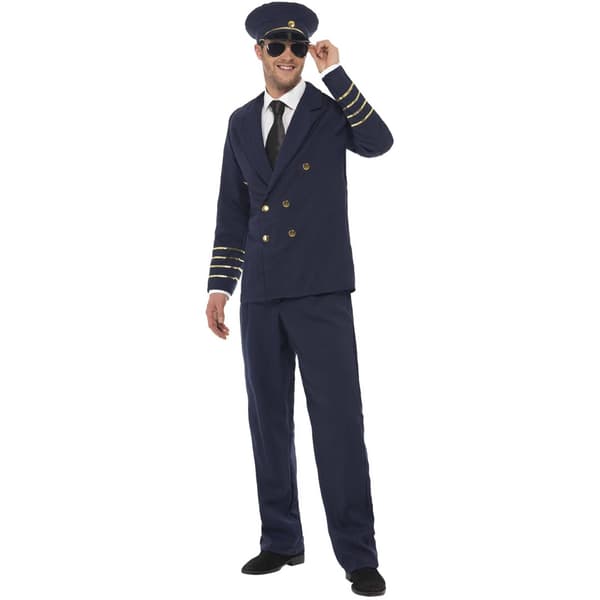 Smiffys Pilotdräkt för män, set L Marinblå Navy Blue L