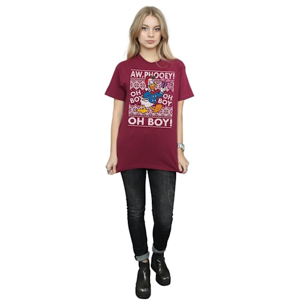 Disney Dam/Damer Donald Duck Jul Fair Isle Bomull Boyfriend T-shirt Burgundy M