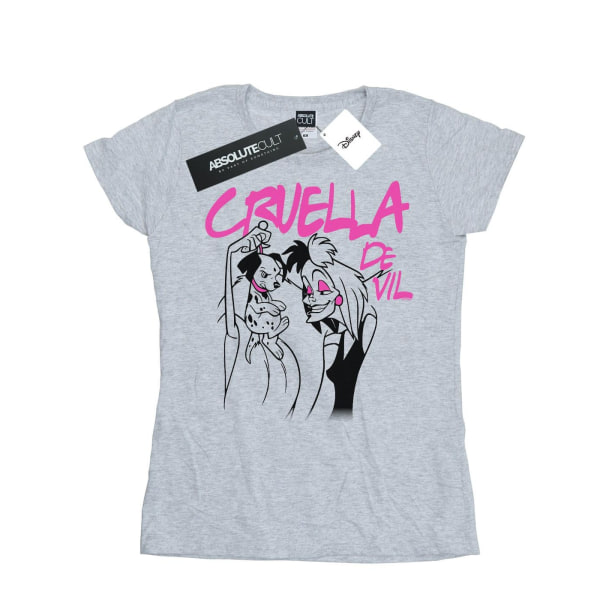 Disney Dam/Dam Cruella De Vil T-shirt i bomull med krage L S Sports Grey L