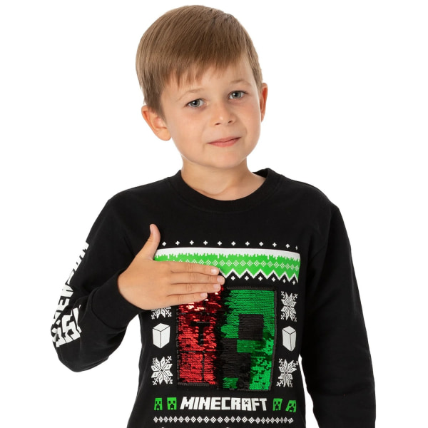 Minecraft Childrens/Kids Creeper Paljetter Jul Jumper 9 Ja Black/Green/White 9 Years
