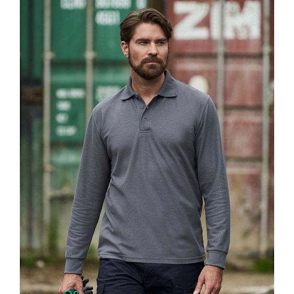 PRO RTX Herr Pro Piqué Långärmad Poloskjorta L Solid Grey Solid Grey L