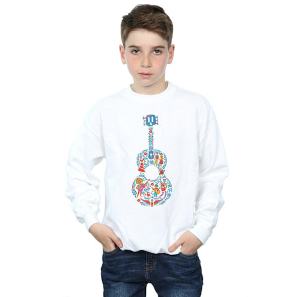Disney Boys Coco Gitarr Mönster Sweatshirt 7-8 År Vit White 7-8 Years