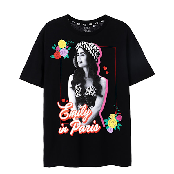 Emily In Paris Dam T-shirt med blommor och korta ärmar för kvinnor/damer 18 UK Black 18 UK