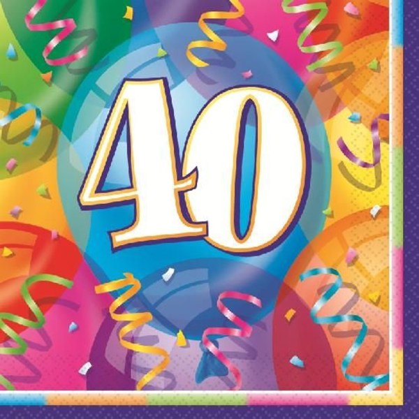 Unika festservetter av briljant papper för 40-årsdagen (paket med 16) Multicoloured One Size