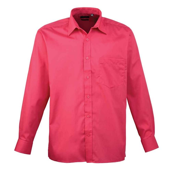 Premier herrskjorta i poplin med lång ärm 17,5 tum varmrosa Hot Pink 17.5in