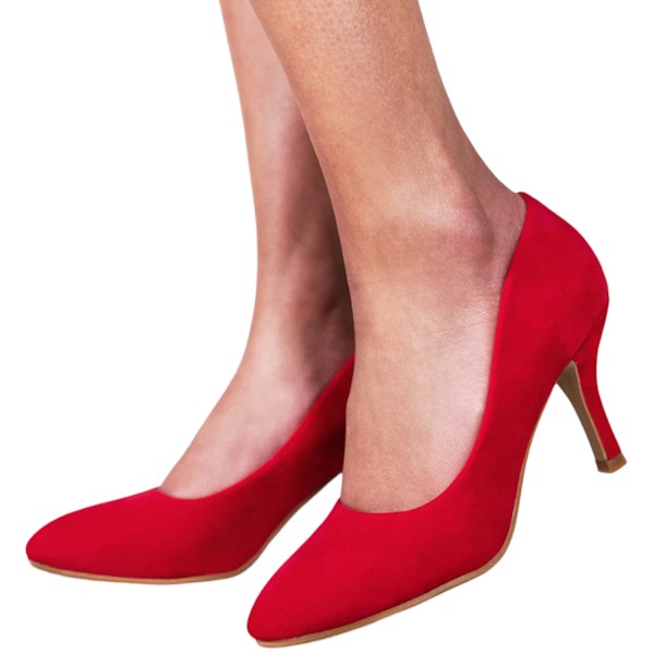 Where's That From Dam/Damer Mocka Spetsiga Mellanhöga Klackskor Red 7 UK