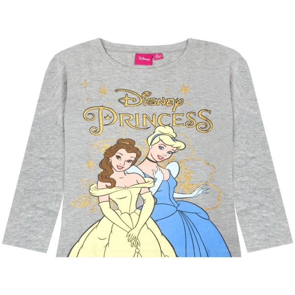 Disney Princess Girls Glitter långärmad T-shirt 7-8 år Gr Grey Marl/Yellow/Blue 7-8 Years