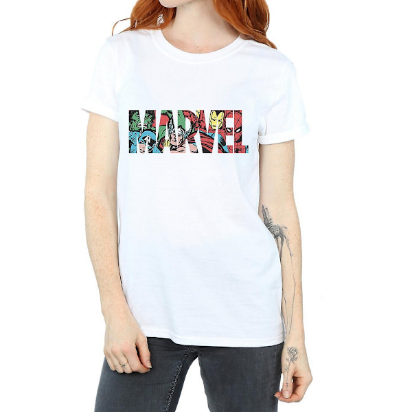 Marvel Comics Dam/Damer Karaktärer Bomull Logotyp Pojkvän T- White L