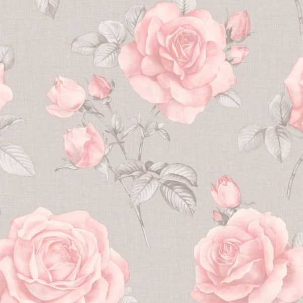 Belgravia Rosa Floral Textured Wallpaper 10m x 53cm Grå/Rosa Grey/Pink 10m x 53cm