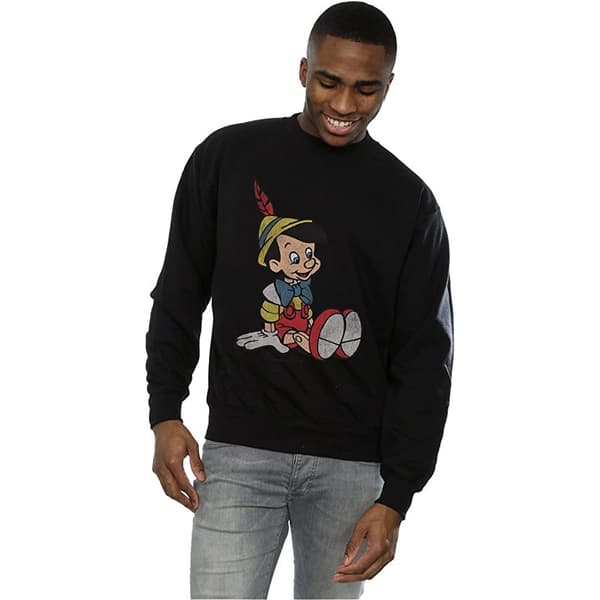 Pinocchio Herr Klassisk Bomullströja L Svart Black L