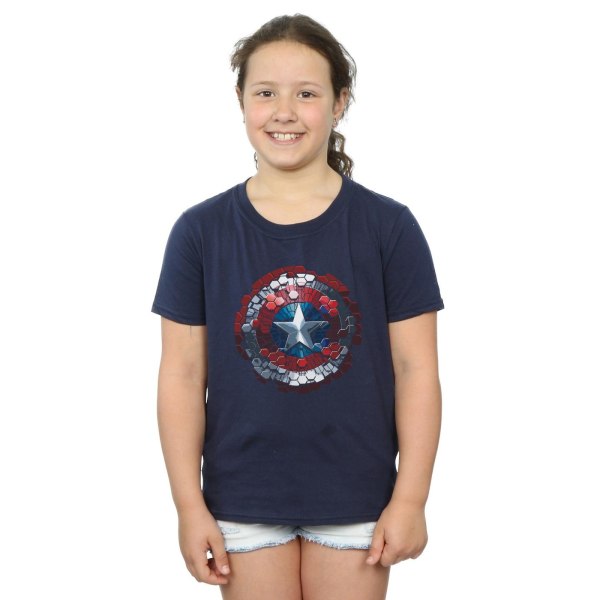 Marvel Girls Captain America Civil War Hex Shield Cotton T-Shir Navy Blue 5-6 Years