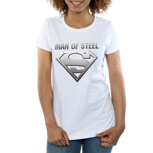 DC Comics Dam/Kvinnor Superman Man Of Steel Shield Bomull T-Shirt L Vit White L