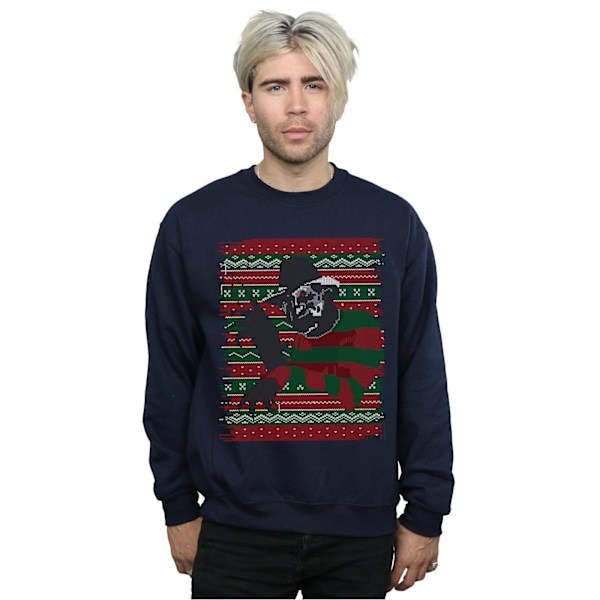 A Nightmare On Elm Street Herr Jul Fair Isle Sweatshirt M Navy Blue M