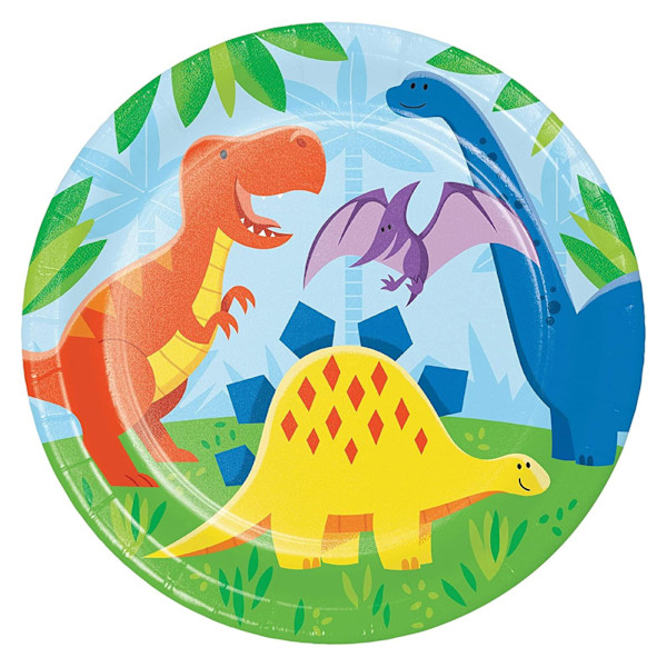 Kreativa engångstallrikar i papper med dinosauriemotiv (8-pack) Multicoloured One Size