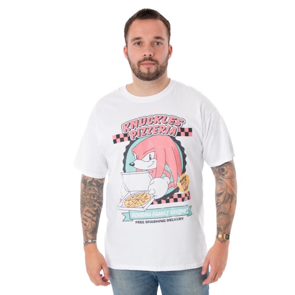 Sonic The Hedgehog Mens Knuckles Pizzeria kortärmad T-shirt White L