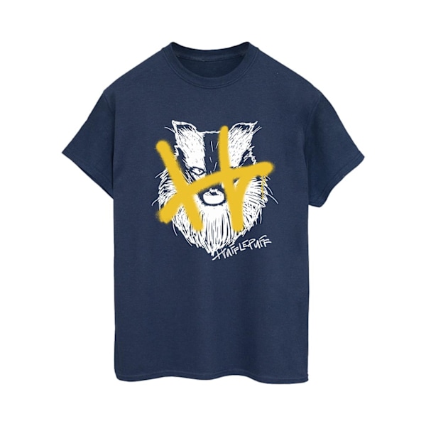 Harry Potter Dam/Kvinnor Hufflepuff Pop Spray Bomull Pojkvän Navy Blue XL