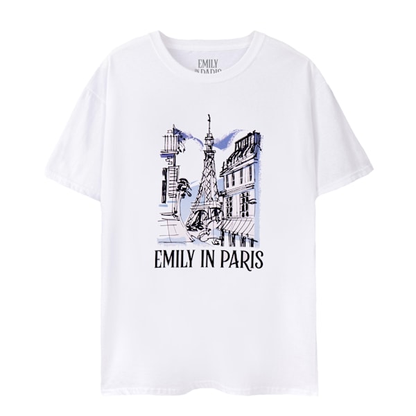 Emily In Paris Dam/Damer Skissartad Stadssilhuett Kortärmad T-shirt White L