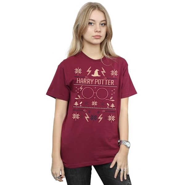 Harry Potter Dam/Damer Julmönster Bomull Pojkvän T-shirt Burgundy XL