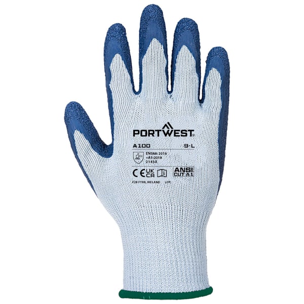 Portwest A100 Latex Grip Handskar XL Grå/Blå Grey/Blue XL