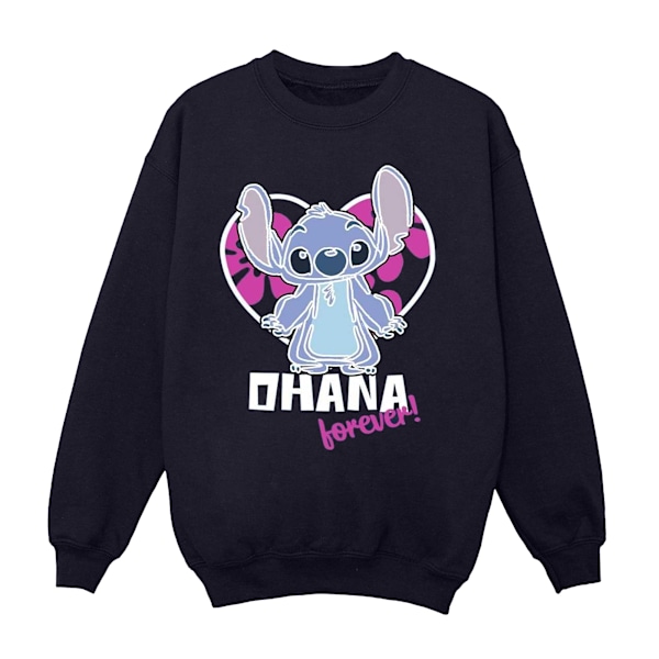 Disney Dam/Kvinnor Lilo Och Stitch Ohana Forever Hjärta Sweatshirt Navy Blue M