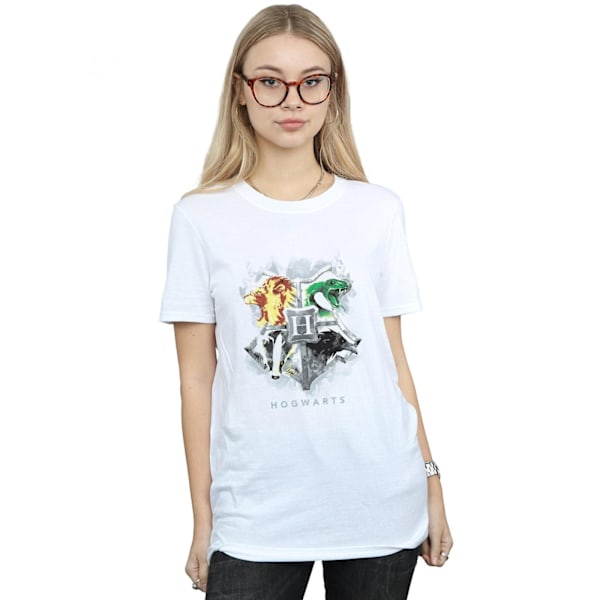 Harry Potter Dam/Kvinnor Hogwarts Målad Crest Bomull Pojkvän White XL