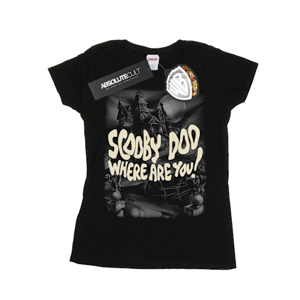 Scooby Doo Dam T-shirt i bomull för kvinnor/damer, Scary Castle, M, svart Black M