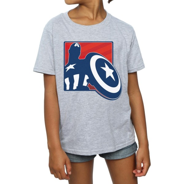 Marvel Girls Avengers Captain America Outline Bomull T-shirt 12 Sports Grey 12-13 Years