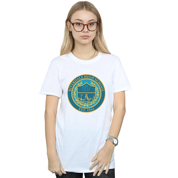 Riverdale Dam/Kvinnor High School Crest Bomull Boyfriend T-Sh White M