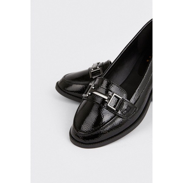 Dorothy Perkins Dam/Dam Leila Chain Patent PU Loafers 4 U True Black 4 UK
