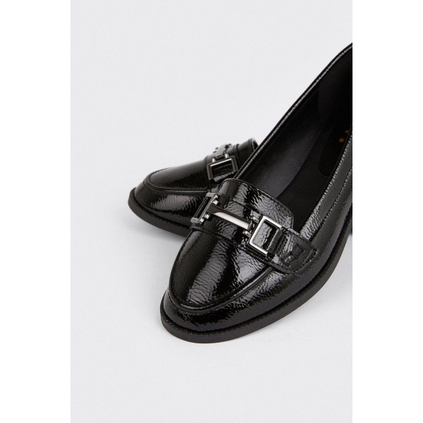 Dorothy Perkins Dam/Dam Leila Chain Patent PU Loafers 5 U True Black 5 UK