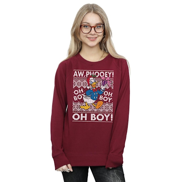 Disney Dam/Kvinnor Kalle Anka Jul Fair Isle Sweatshirt Burgundy M