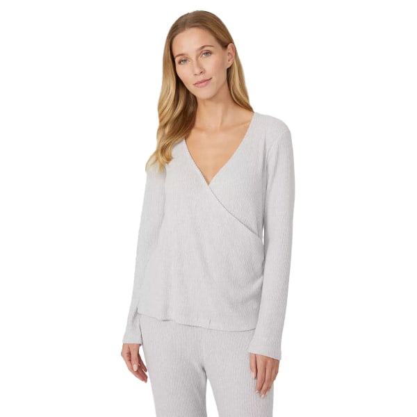 Debenhams Dam/Dam Ribbad Soft Touch Wrap Pyjamas Topp 10 UK Grey Marl 10 UK