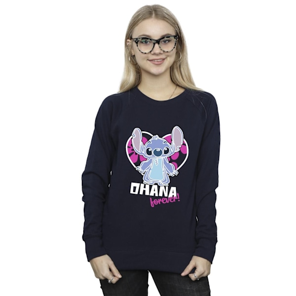 Disney Dam/Kvinnor Lilo Och Stitch Ohana Forever Hjärta Sweatshirt Navy Blue L