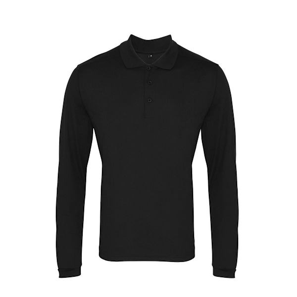 Premier Mens Coolchecker Pique Långärmad Polotröja XXL Svart Black XXL