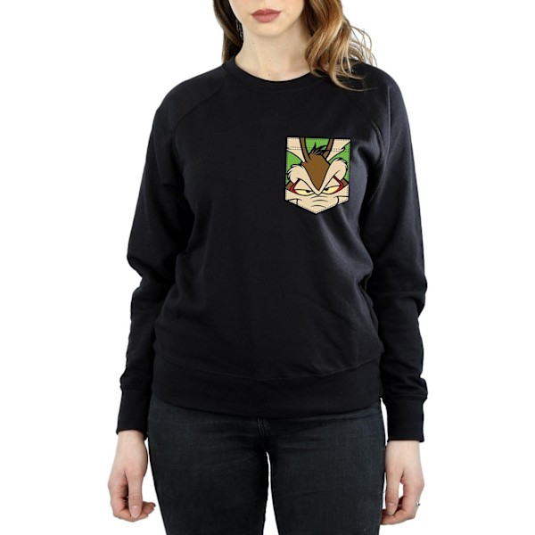 Looney Tunes Dam/Damer Wile E Coyote Ansikte Faux Fick Sweat Black S