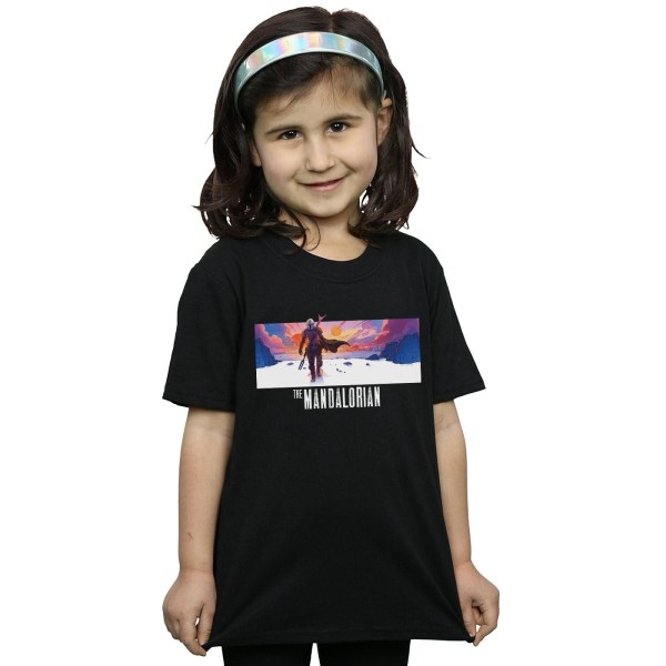 Star Wars Girls The Mandalorian Landscape Bomull T-shirt 7-8 år Black 7-8 Years
