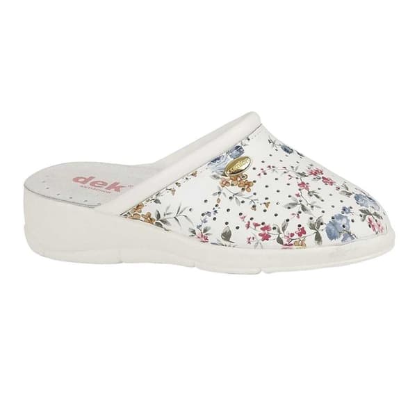 Dek Damskor/Flickor Blommiga Läder Träskor 8 UK Vit White 8 UK