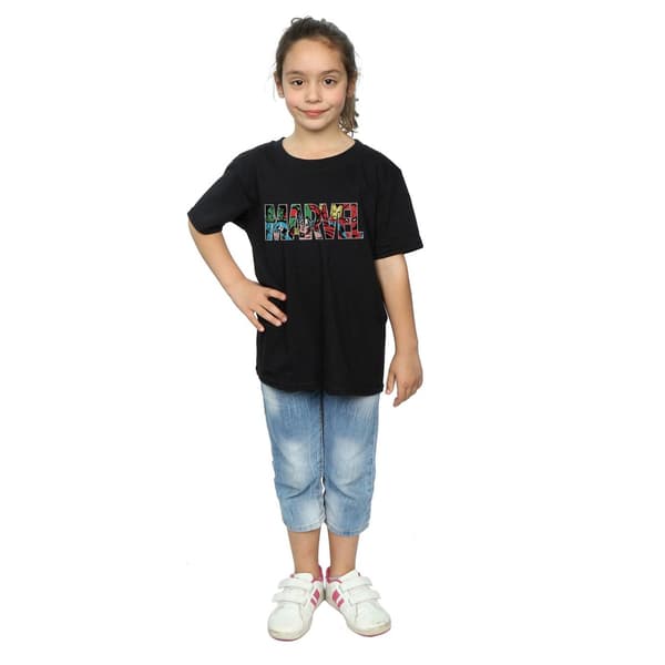 Marvel Comics Flickor Infill Karaktär Bomullslogotyp T-shirt 9-11 År Black 9-11 Years