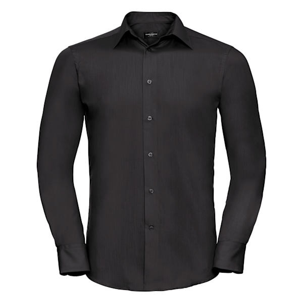 Russell Collection Herr Långärmad Poly-Cotton Easy Care Skräddarsydd Poplin Black M